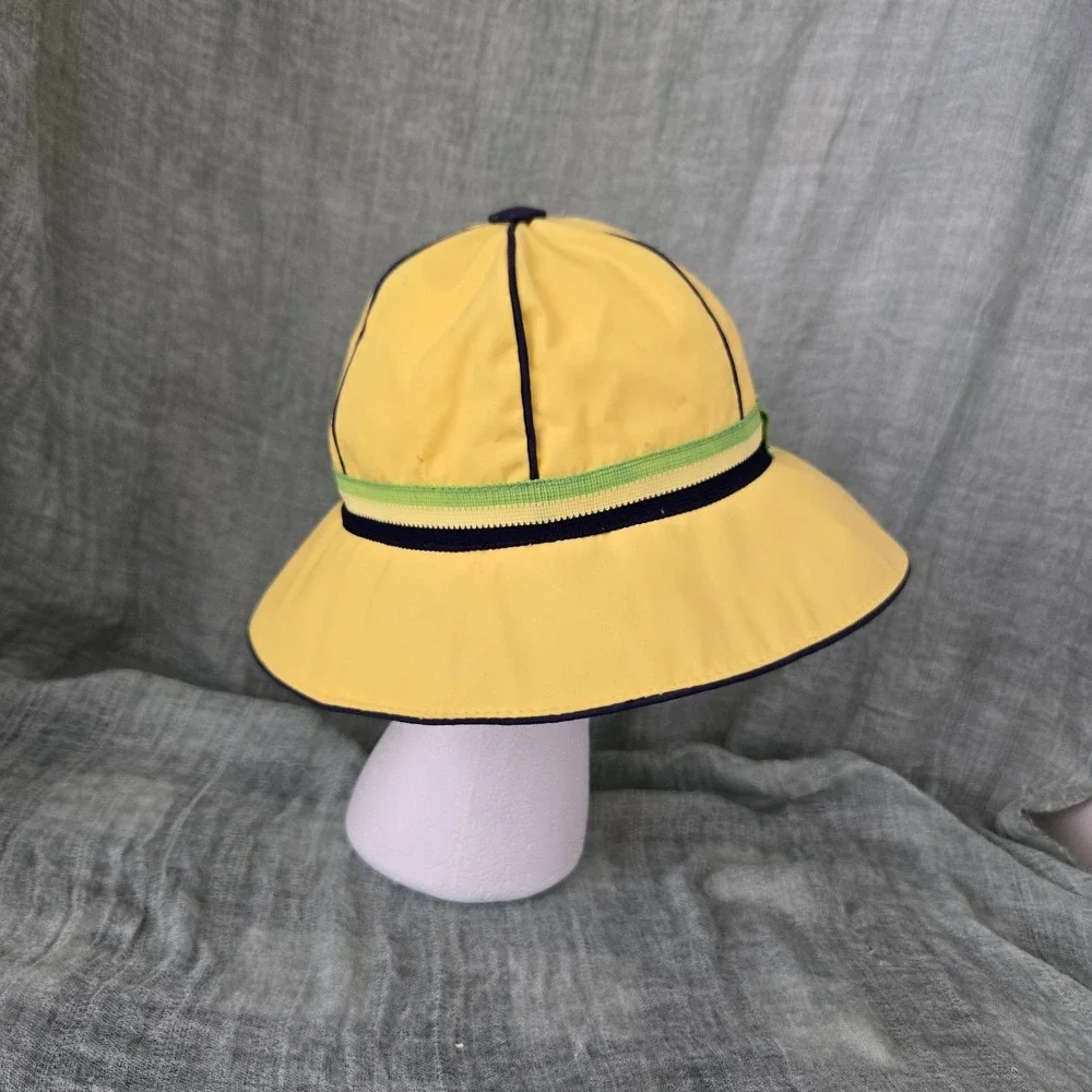 Vintage Child's Rain Sun Bucket Hat Sloping Brim w/ Striped Hatband Foldable OS